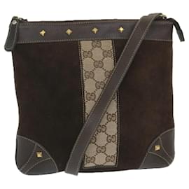 Gucci-GUCCI GG Canvas Shoulder Bag Suede Beige Brown 120898 Auth ki3660-Brown,Beige