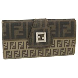 Fendi-FENDI Zucchino Canvas Lange Geldbörse Braun Auth 58419-Braun