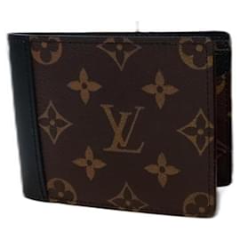 Louis Vuitton-Multiple-Geldbörse aus schwarzem Leder und Monogramm-Canvas.-Mehrfarben