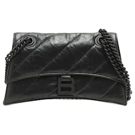 Balenciaga-Bolsa pequena com aba em couro ampulheta preta-Preto