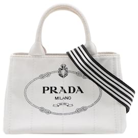 Prada-2-Way Canvas Tote Bag White-White