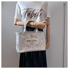 Prada-2-Way Canvas Tote Bag Grey-Grey