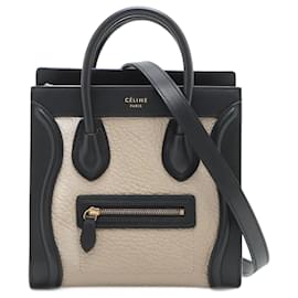 Céline-Luggage Nano Leather Tote Bag Black & Beige-Multiple colors