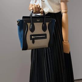 Céline-Sacola de bagagem em couro nano preto e bege-Multicor