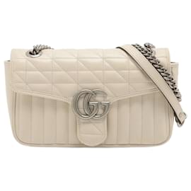 Gucci-Bolsa de ombro pequena com corrente de couro GG Marmont Branco-Branco