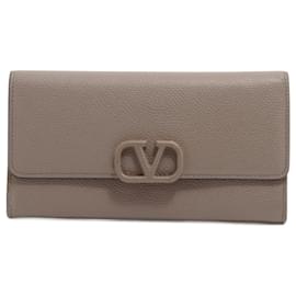 Valentino Garavani Portefeuilles longs en cuir avec logo V Grège Beige