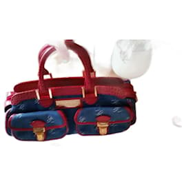 Chopard-Chopard-Handtasche aus Leder und Denim-Rot,Blau,Golden