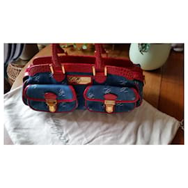 Chopard-Chopard-Handtasche aus Leder und Denim-Rot,Blau,Golden
