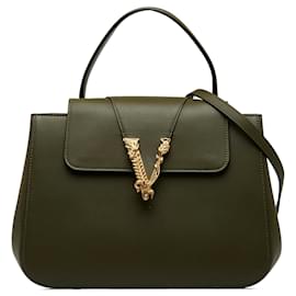 Versace-Versace Green Virtus Top Handle Bag-Green,Dark green