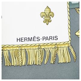 Hermès-Pañuelo de seda Hermes White Vue du Carrosse de la Galere la Reale-Blanco