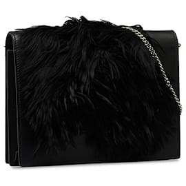 Céline-Celine Black Fur-Trim Frame Crossbody Bag-Black