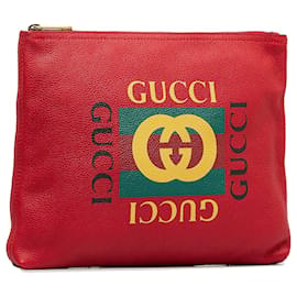 Gucci-Gucci Red Gucci Logo Clutch Bag-Red