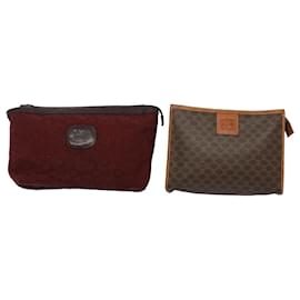 Céline-CELINE Macadam Canvas Clutch Bag PVC Leather 2Set Red Brown Auth bs9598-Brown,Red
