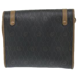 Christian Dior-Christian Dior Honeycomb Canvas Shoulder Bag PVC Leather Black Auth ti1257-Black