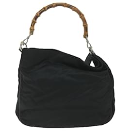 Gucci-GUCCI Bamboo Shoulder Bag Nylon 2way Black Auth bs9242-Black