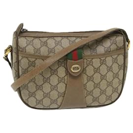 Gucci-GUCCI GG Canvas Web Sherry Line Shoulder Bag PVC Leather Beige Green Auth 58277-Red,Beige,Green