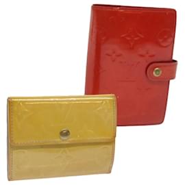 Louis Vuitton-LOUIS VUITTON Vernis Coin Purse Day Planner Cover 2Set Red Beige LV Auth am5124-Red,Beige