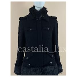 Chanel-11K$ Jewel Detail Black Tweed Coat-Black
