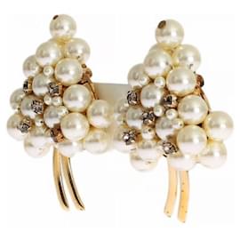 Dolce & Gabbana-NEW DOLCE & GABBANA "Sicily" Earrings Gold Brass Floral White Pearl Large Clip On Sicily-Golden