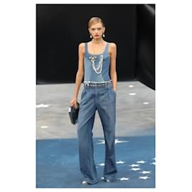 Chanel-Chanel SS08 Chambray-Denim-Jeans mit weitem Bein-Blau