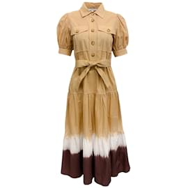 Autre Marque-Derek Lam 10 Crosby Beige / Brown Belted Dip Dye Shirt Dress-Beige