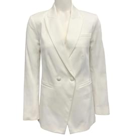 L'Agence-L'Agence Nellie White Cotton Twill lined Breasted Blazer-White