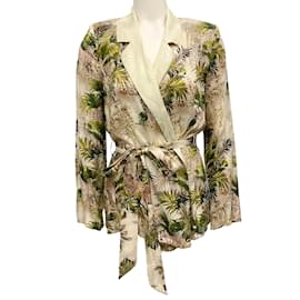 L'Agence-L'Agence Brown Jungle Print Wrap Kimono Jacket-Brown