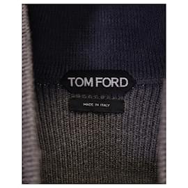 Tom Ford-Suéter Tom Ford com zíper e gola simulada em lã cinza-Cinza