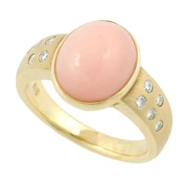 & Other Stories-18k Gold Coral & Diamond Ring in Excellent Condition-Golden