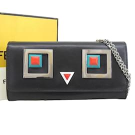 Fendi-Leather Monster Continental Wallet With Chain 8M0365-Black