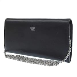 Fendi-Leather Monster Continental Wallet With Chain in Very Good Condition-Black