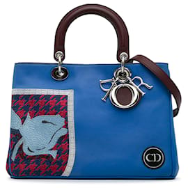 Dior-Satchel Dior azul mediano con bordado Diorissimo-Azul