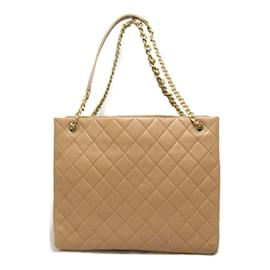 Chanel-Quilted Leather Chain Tote Bag-Brown