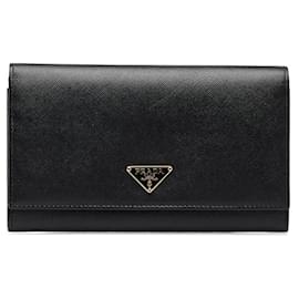 Prada-Prada Saffiano Flap Continental Wallet  Leather Long Wallet 1M0608 in Excellent condition-Black