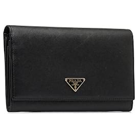 Prada-Saffiano Flap Continental Wallet  1M0608-Black