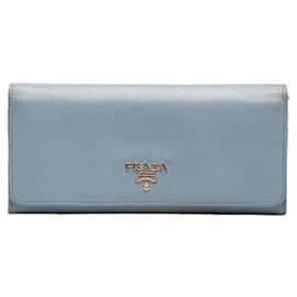 Prada-Prada Saffiano Logo Continental Flap Wallet Leather Long Wallet in Fair condition-Blue