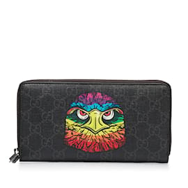 Gucci-Gucci GG Bestiary Eagle Print Zip Around Wallet  Canvas Long Wallet 451278 in Excellent condition-Black