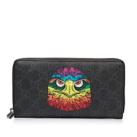 Gucci-Portefeuille zippé à imprimé aigle GG Bestiary  451278-Noir