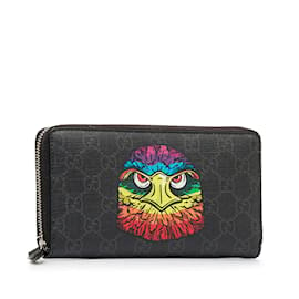Gucci-Gucci GG Bestiary Eagle Print Zip Around Wallet  Canvas Long Wallet 451278 in Excellent condition-Black