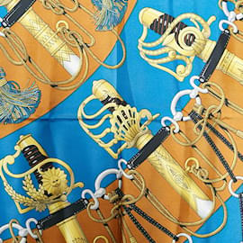 Hermès-Carré 90 Pañuelo de seda Cliquetis Swords-Azul