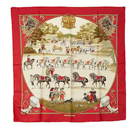 Hermès-Hermes Carre 90 Horse Presentation Silk Scarf  Canvas Scarf in Excellent condition-Red