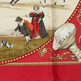 Hermès-Carré 90 Pañuelo de seda con presentación de caballos-Roja