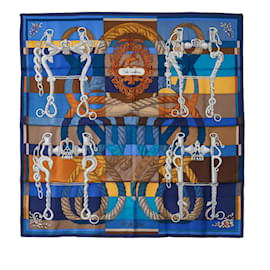 Hermès-Carré 90 Bufanda de seda Cosmos Della Cavalleria Finesse-Azul