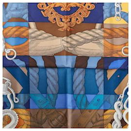 Hermès-Hermes Carre 90 Cosmos Della Cavalleria Finesse Silk Scarf  Canvas Scarf in Excellent condition-Blue