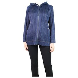 Pleats Please Denim blue zip-up hooded jacket - size UK 10 Blue