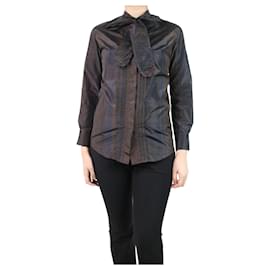 Saint Laurent-Camisa tartán de seda marrón - talla UK 8-Castaño