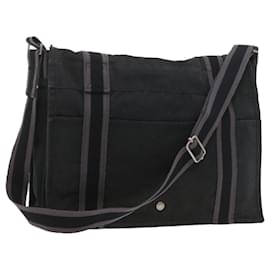Hermès-HERMES Fourre Tout Bassas Shoulder Bag Canvas Black Gray Auth ti1263-Black,Grey