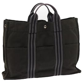 Hermès-HERMES cabas MM Tote Bag Toile Noir Gris Auth ti1261-Noir,Gris