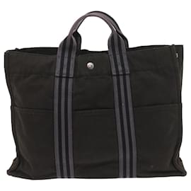 Hermès-HERMES cabas MM Tote Bag Toile Noir Gris Auth ti1261-Noir,Gris