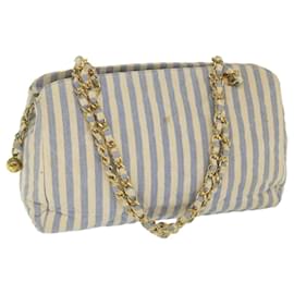 Chanel-CHANEL Quilted Chain Big Matelasse Shoulder Bag Canvas Light Blue CC Auth 58349a-Light blue